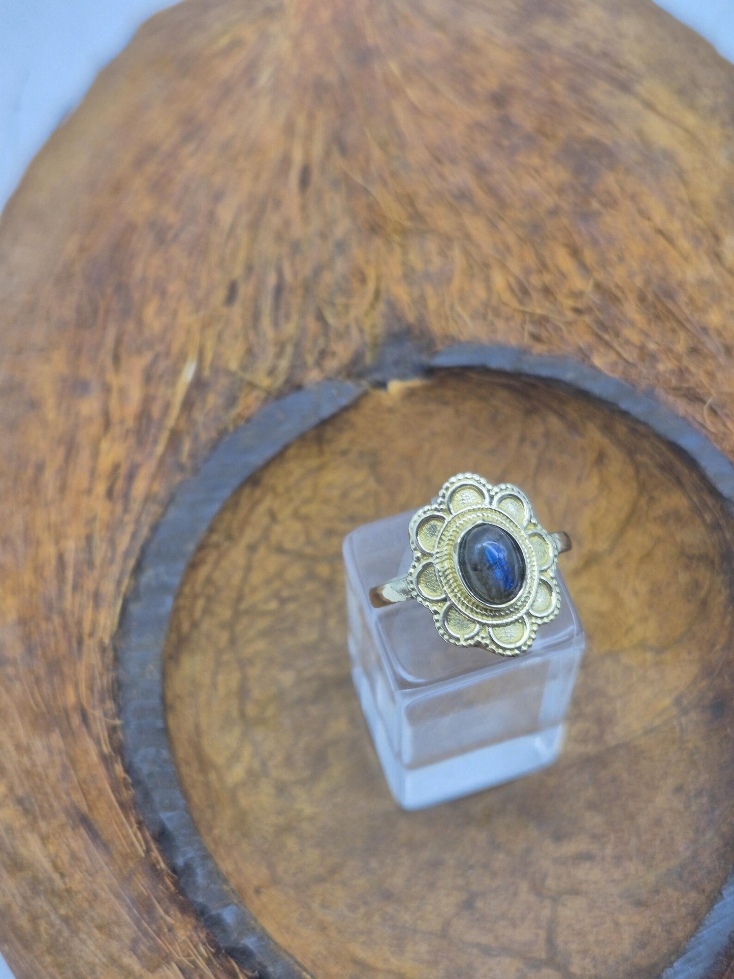 Labradorite Brass Adjustable Ring for Women