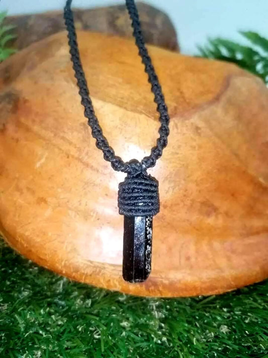 Black Tourmaline Macrame Necklace: Brazilian Healing Crystal Protection