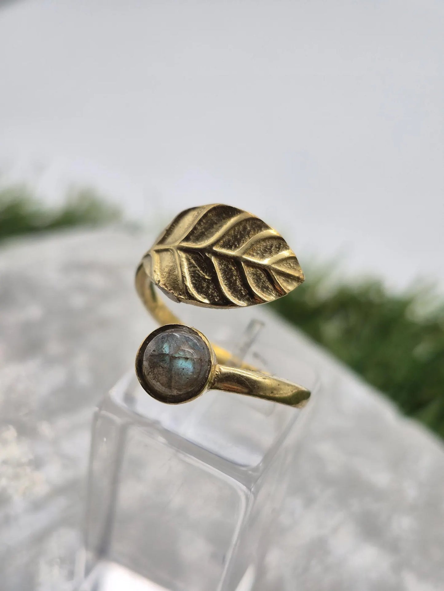 Labradorite Brass Adjustable Ring for Women