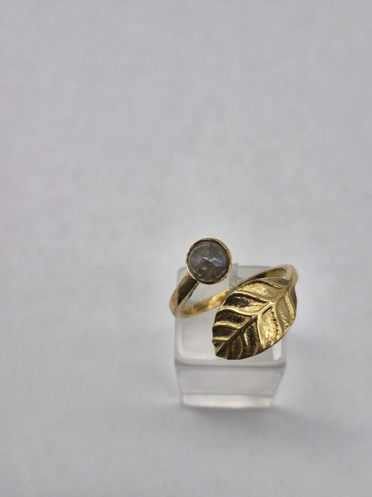 Labradorite Brass Adjustable Ring for Women