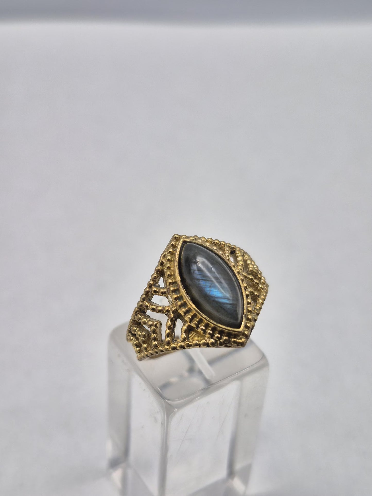 Labradorite Brass Adjustable Ring - Statement Ring for Women