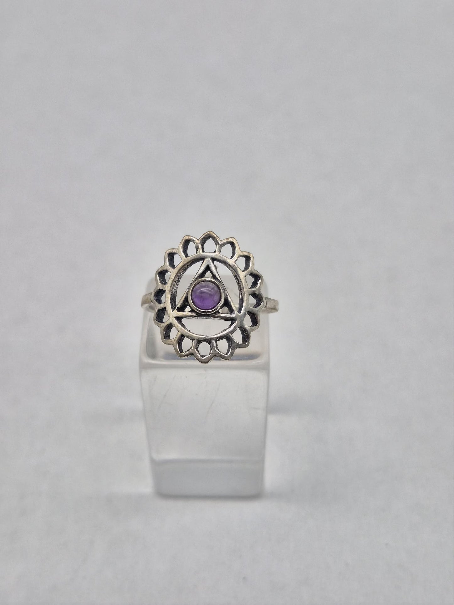 Amethyst Chakra Silver Plated Ring, Purple Crystal Adjustable Ring for Women