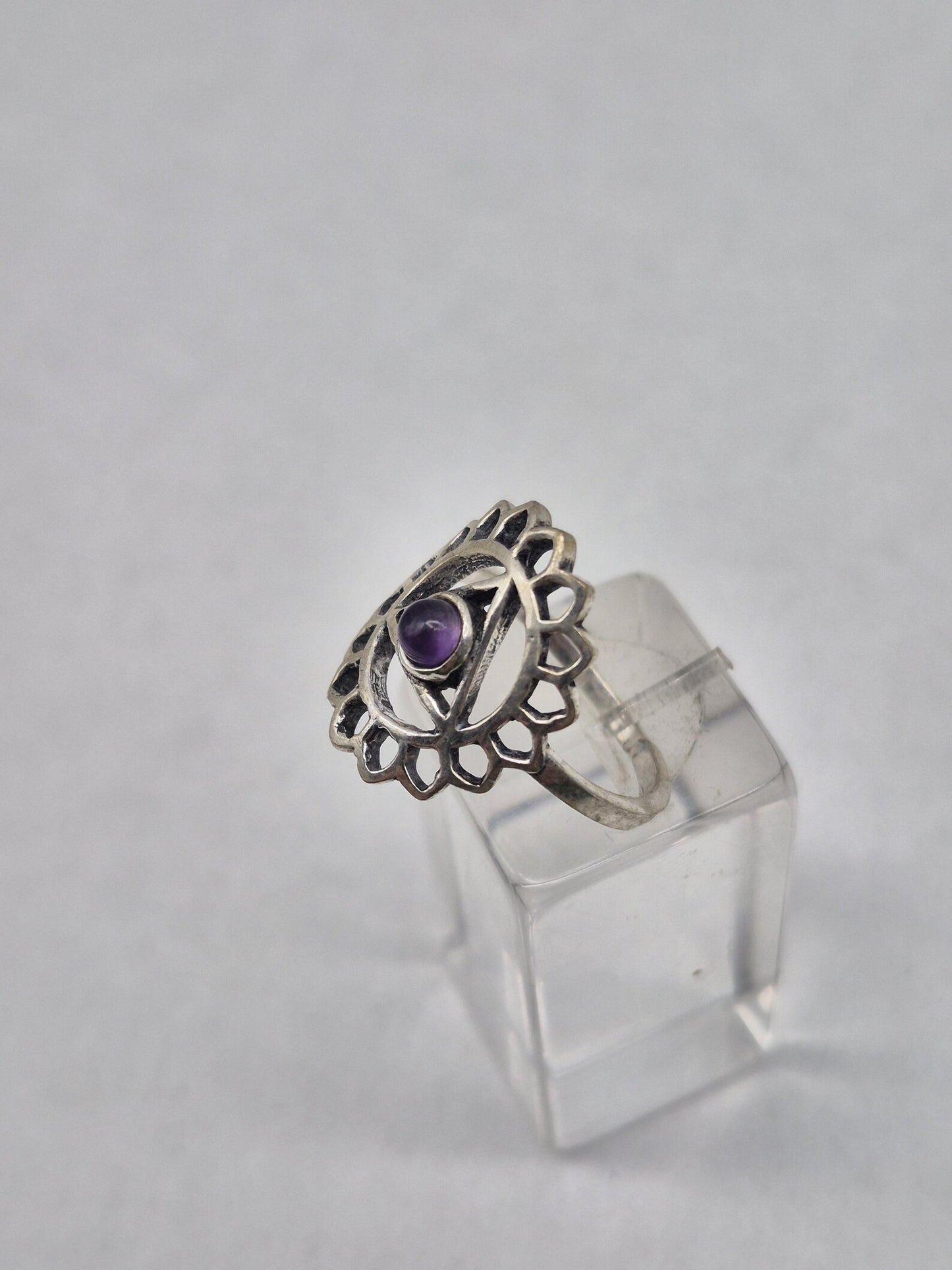 Amethyst Chakra Silver Plated Ring, Purple Crystal Adjustable Ring for Women