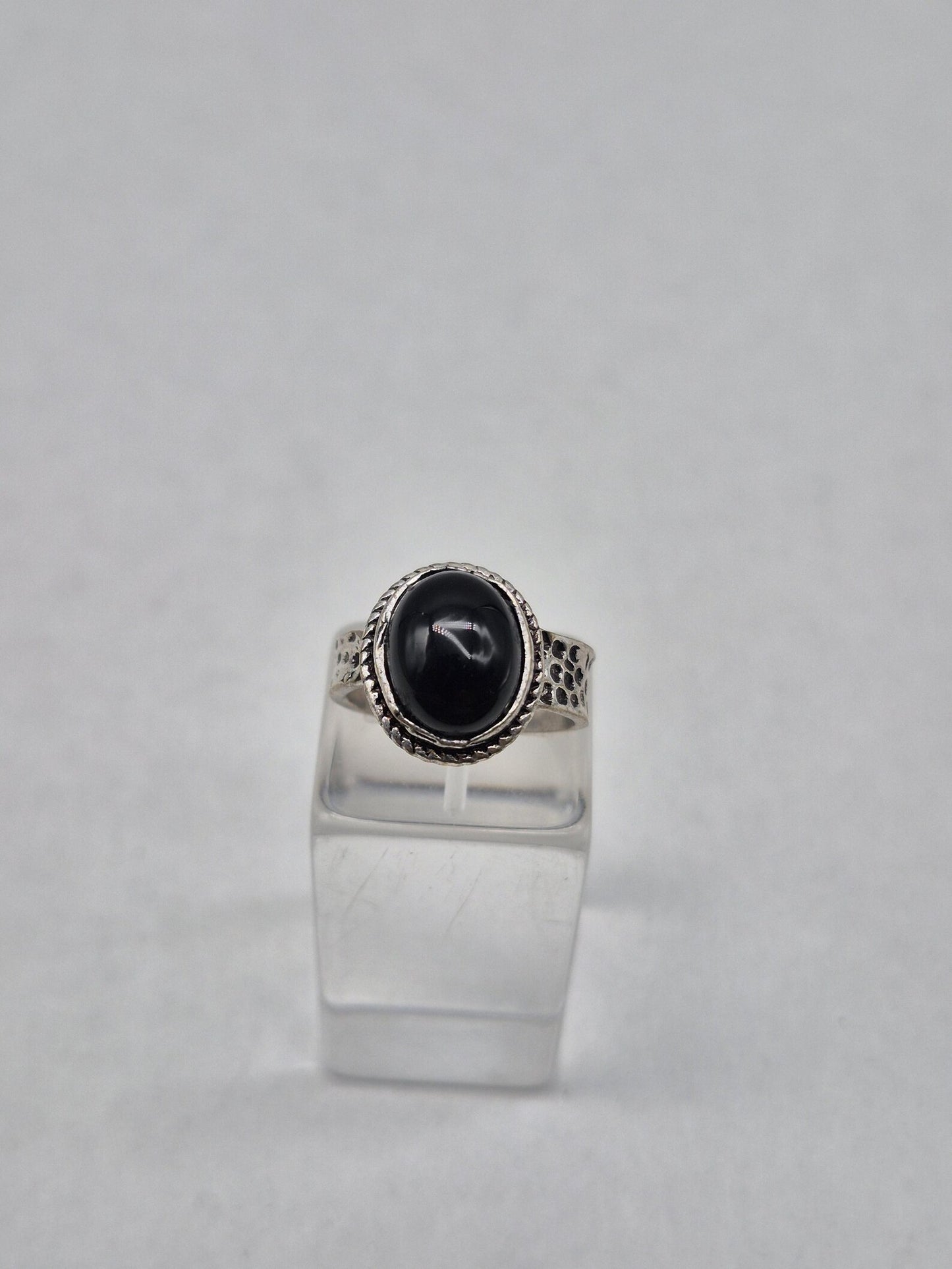 Black Tourmaline Silver Plated Ring, Gemstone Adjustable Ring for Her