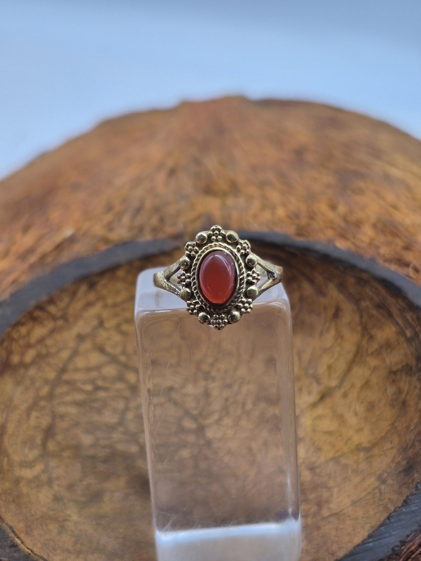 Carnelian Brass Adjustable Ring for Women