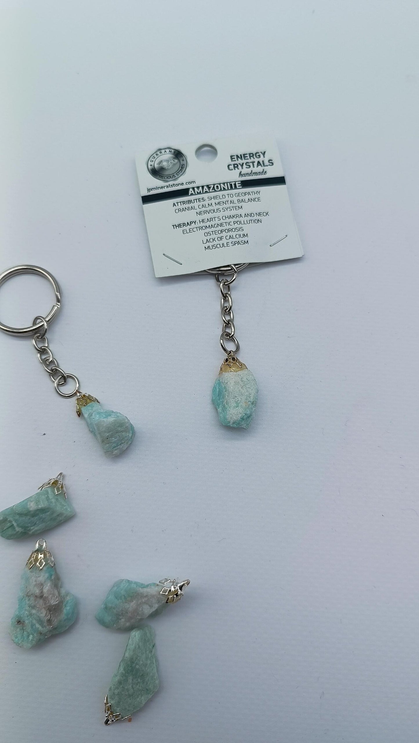Raw Amazonite Keychain – Natural Blue Green Crystal Gemstone Accessory