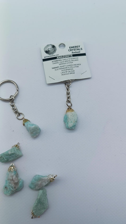 Raw Amazonite Keychain – Natural Blue Green Crystal Gemstone Accessory