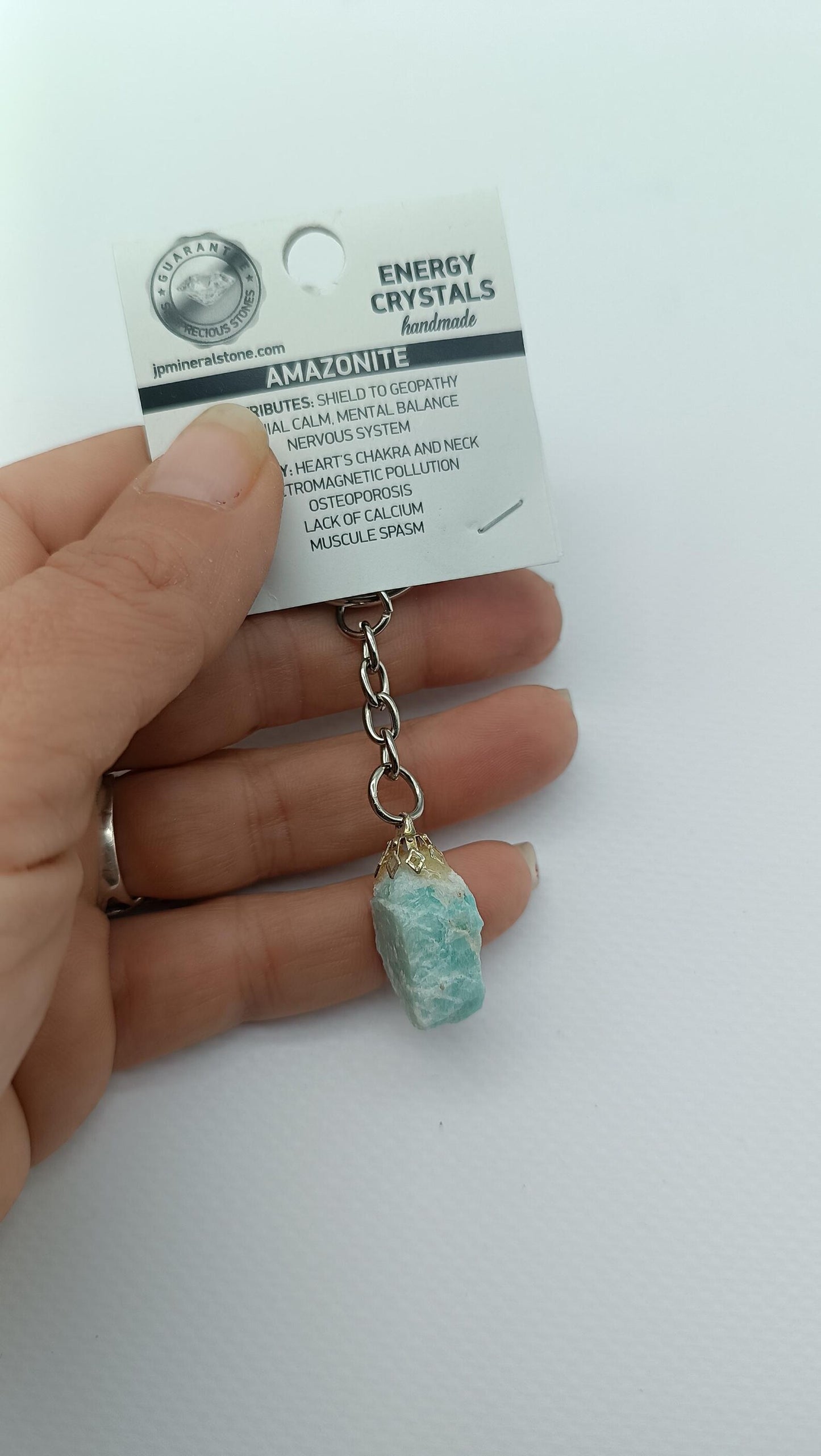 Raw Amazonite Keychain – Natural Blue Green Crystal Gemstone Accessory
