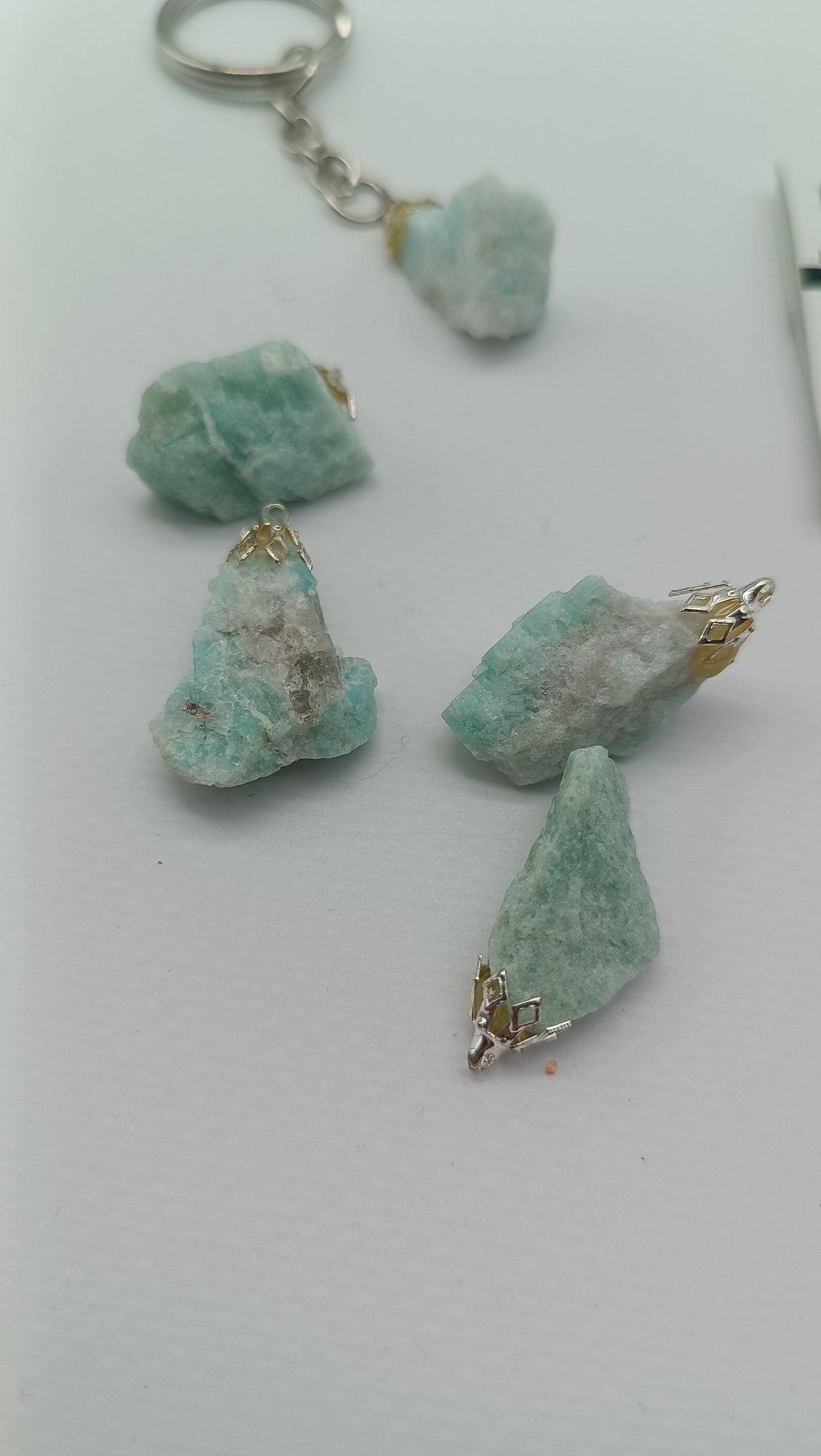Raw Amazonite Keychain – Natural Blue Green Crystal Gemstone Accessory