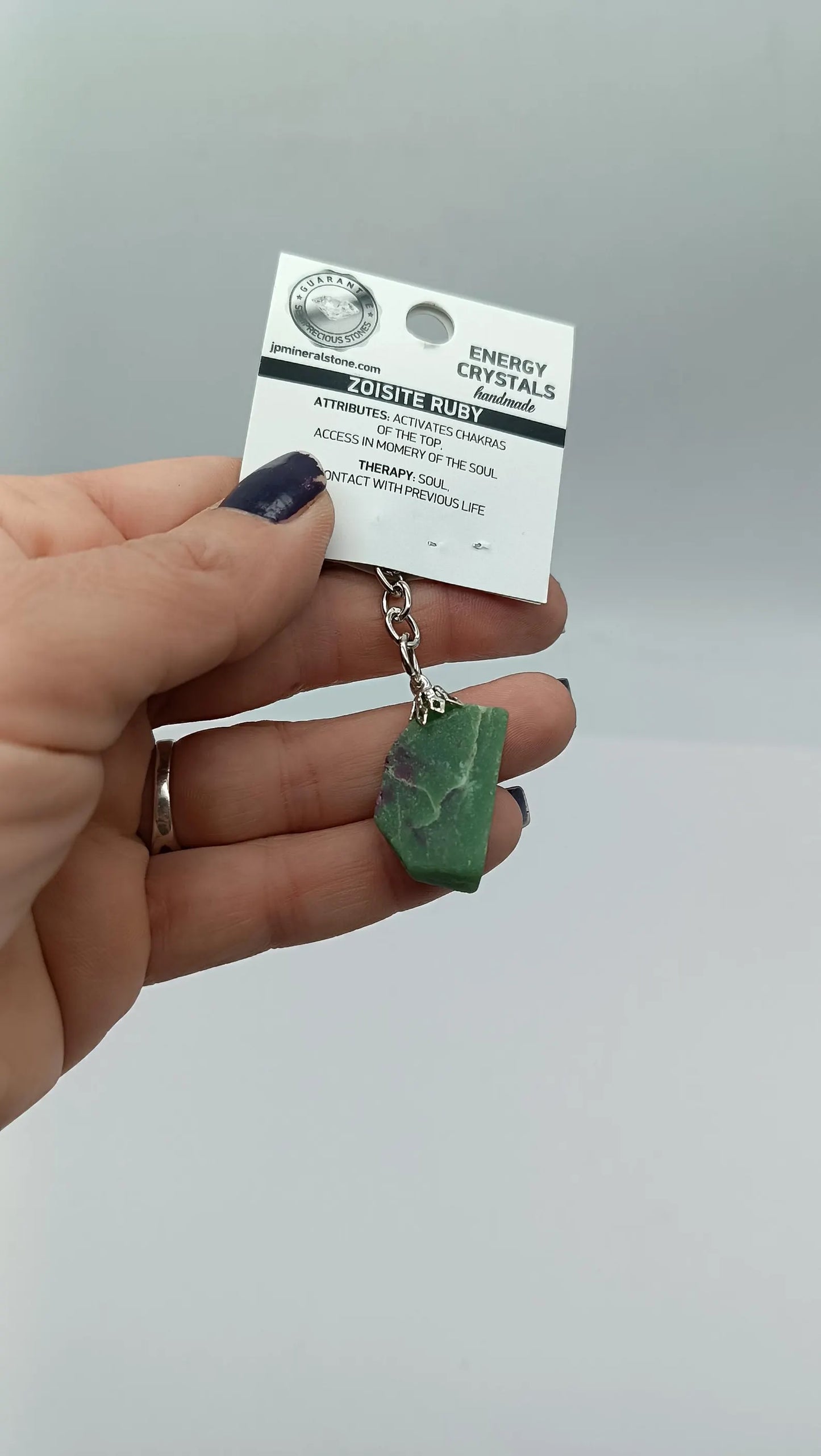 Raw Ruby Zoisite Keychain – Natural Green & Pink Crystal Gemstone Accessory