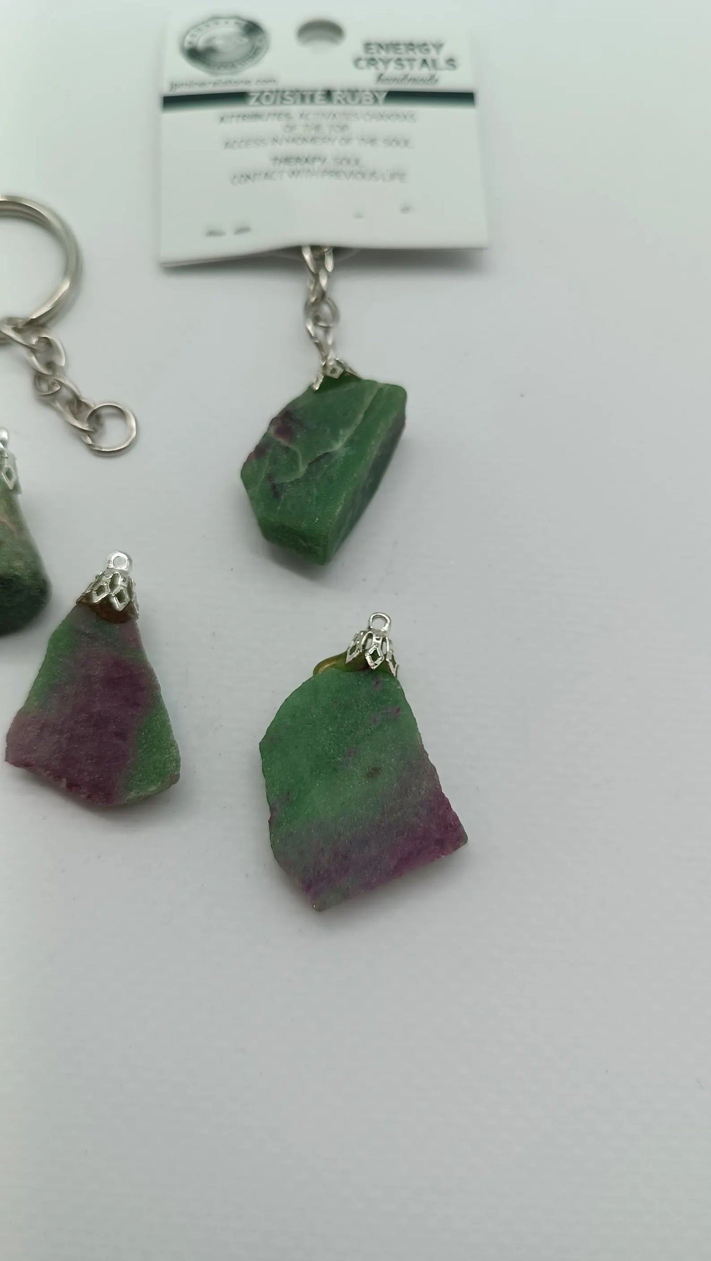 Raw Ruby Zoisite Keychain – Natural Green & Pink Crystal Gemstone Accessory
