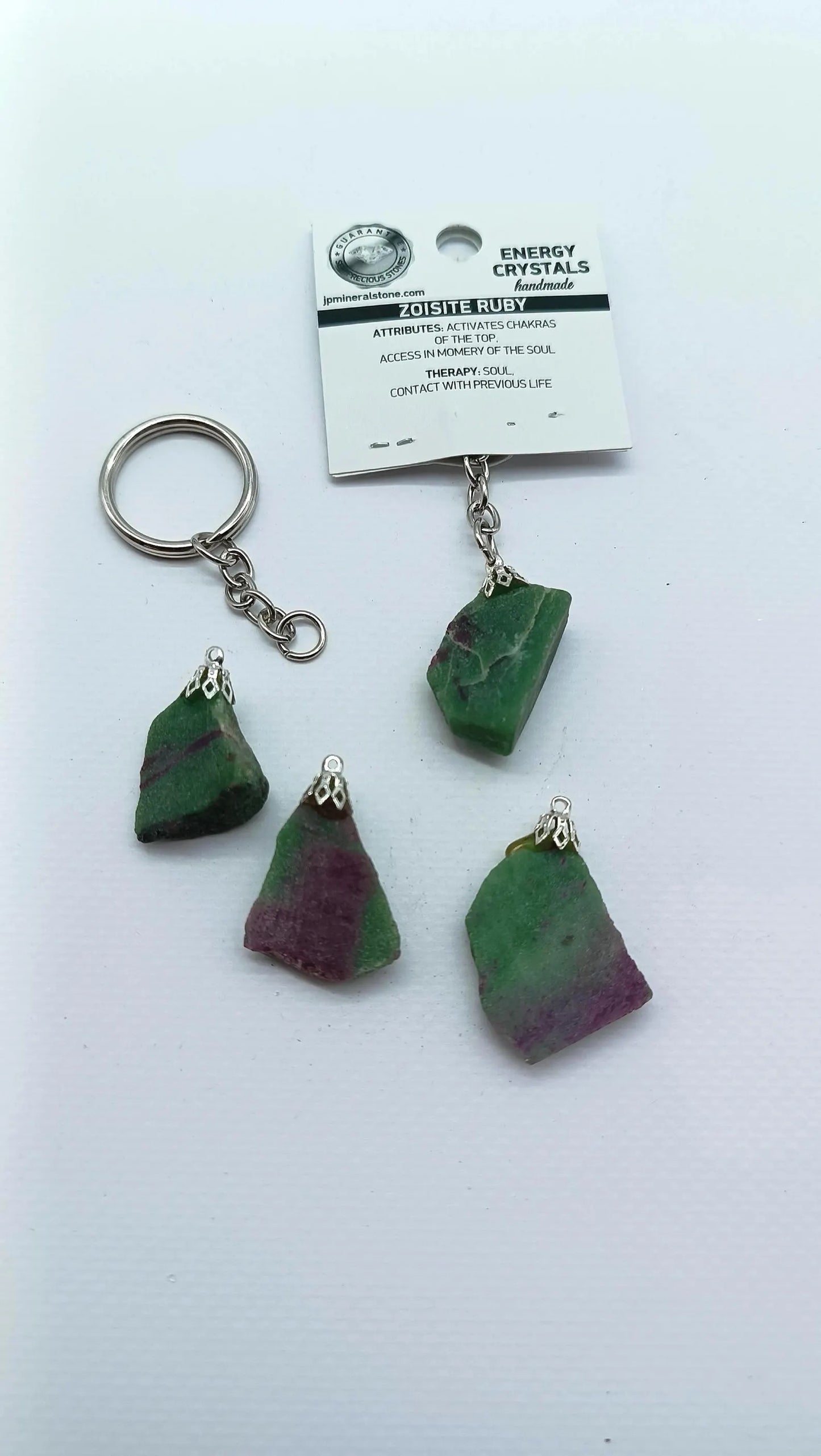 Raw Ruby Zoisite Keychain – Natural Green & Pink Crystal Gemstone Accessory