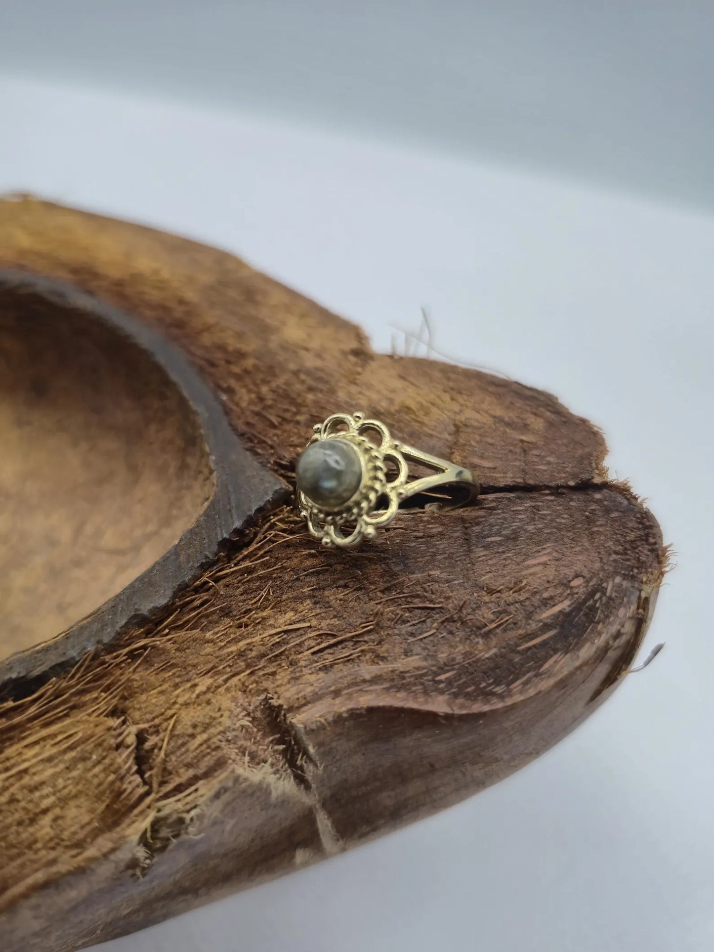 Labradorite Brass Adjustable Ring for Women