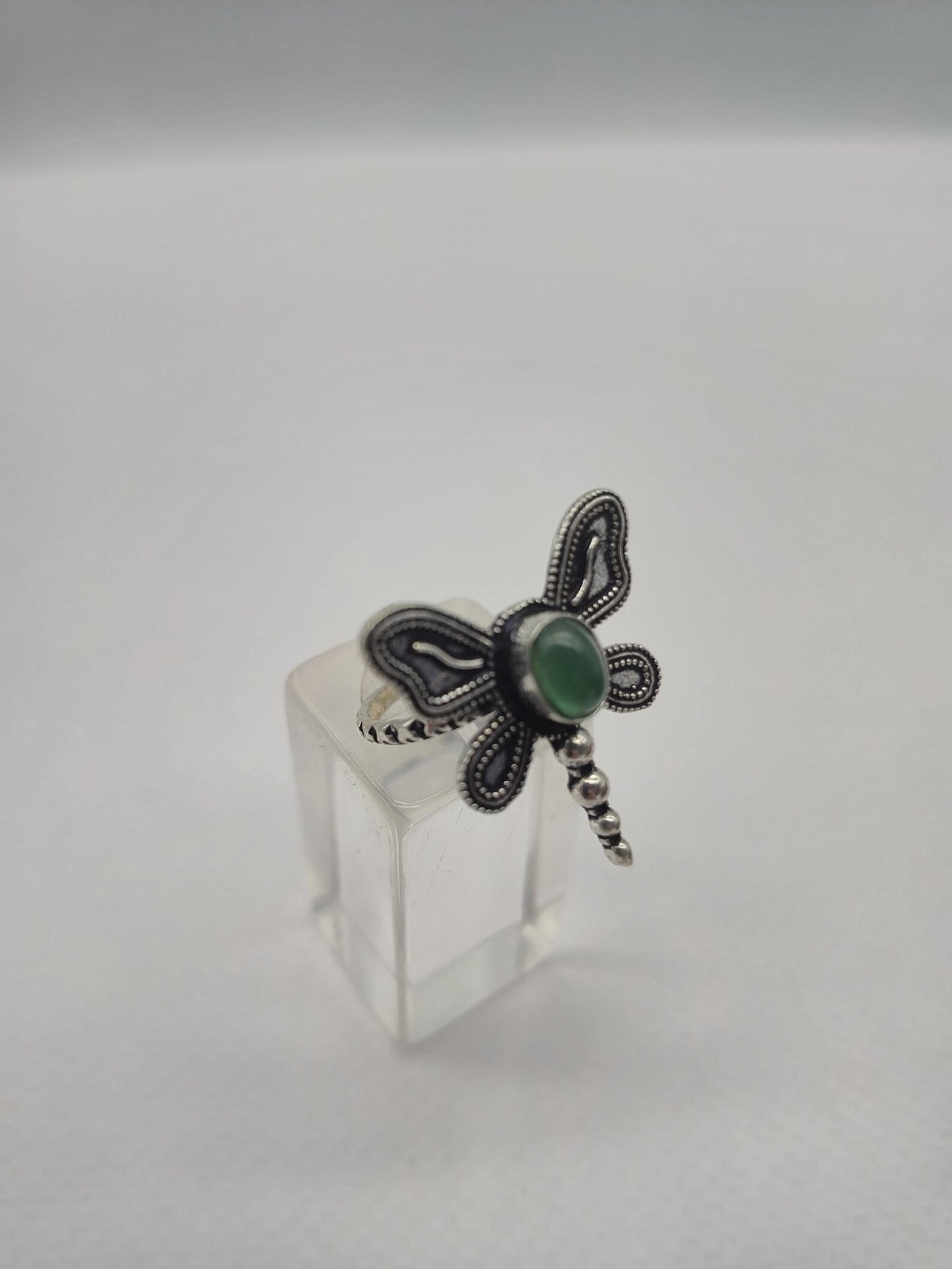 Green Aventurine Butterfly Ring – Adjustable Silver-Plated Gemstone Ring for Women