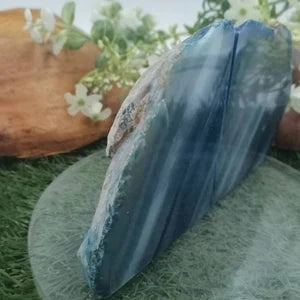 Blue Agate Book End - Agate Half Geode Book End Rock Formation - Lovely Book End