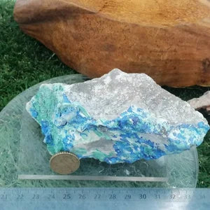 Azurite with Malachite Crystal - Greek Mineral On Plexiglass Base - Amazing Collector's Piece Extra Quality