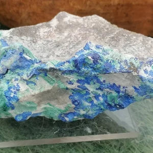 Azurite with Malachite Crystal - Greek Mineral On Plexiglass Base - Amazing Collector's Piece Extra Quality
