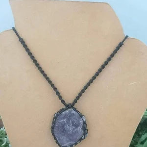 Pink Turmaline Lepidolite Handmade Wrapped Macrame Necklace - Healing Stone - Gift Idea - Protection