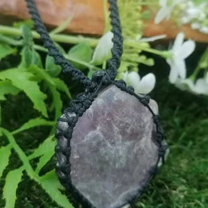Pink Turmaline Lepidolite Handmade Wrapped Macrame Necklace - Healing Stone - Gift Idea - Protection