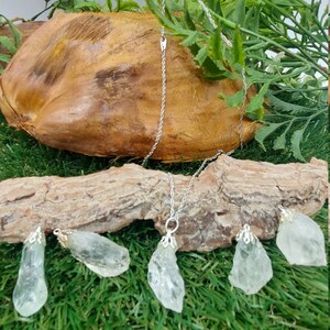Rough Quartz Necklace - Steel Chain Crystal Pendant