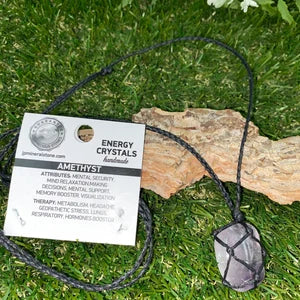 Natural Polished Amethyst Crystal Macrame Wrapped Necklace Purple Gem Rough Mineral Healing Protection Stone Birthstone