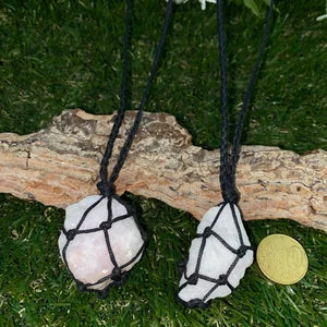 Calcite Pink Rough Mineral Stone Brazilian Crystal Healing Macrame Wrapped Necklace Protection Gift Accessories