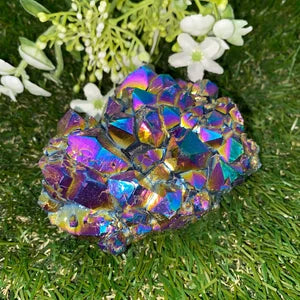 Aura Amethyst Cactus -Titanium oxidation - Rainbow Amethyst Cluster- Amazing Collector's Piece Extra Quality