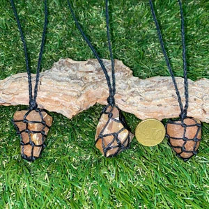 Rough Red Chalcedony - Carnelian Mineral Stone Brazilian Crystal Healing Macrame Wrapped Necklace Protection Gift Accessories