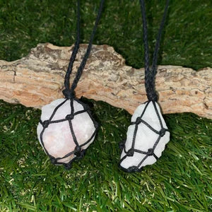 Calcite Pink Rough Mineral Stone Brazilian Crystal Healing Macrame Wrapped Necklace Protection Gift Accessories