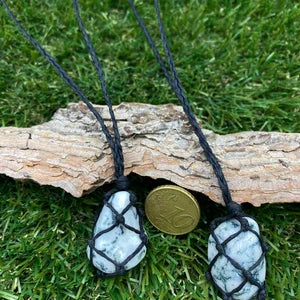 Polished Moss Agate Mineral Stone Brazilian Crystal Healing Makrame Wrapped Necklace Protection Gift Accessories