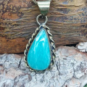 Amazonite Brass Pendant Cabochon Cut Healing Crystal