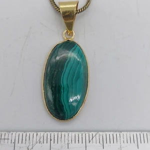 Malachite Brass Pendant Cabochon Cut Healing Crystal