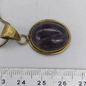 Amethyst Brass Pendant Cabochon Cut Healing Crystal