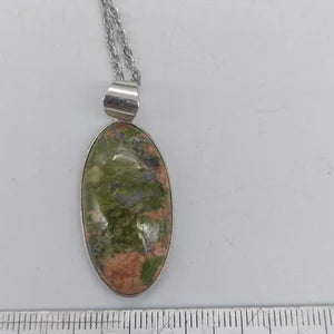 Unakite Silver Plated Brass Pendant Cabochon Cut Healing Crystal