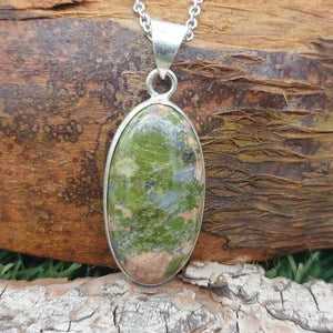 Unakite Silver Plated Brass Pendant Cabochon Cut Healing Crystal