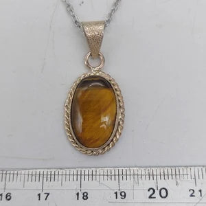 Tiger's Eye Silver Plated Brass Pendant Cabochon Cut Healing Crystal