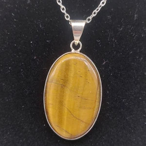 Tiger's Eye Silver Plated Brass Pendant Cabochon Cut Healing Crystal