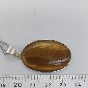 Tiger's Eye Silver Plated Brass Pendant Cabochon Cut Healing Crystal
