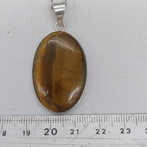 Tiger's Eye Silver Plated Brass Pendant Cabochon Cut Healing Crystal
