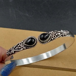 Black Obsidian Crystal Bracelet Silver Plated