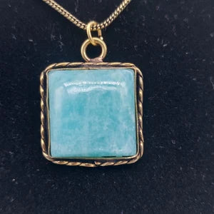 Amazonite Brass Pendant Cabochon Cut Healing Crystal