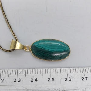 Malachite Brass Pendant Cabochon Cut Healing Crystal