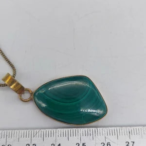 Malachite Brass Pendant Cabochon Cut Healing Crystal