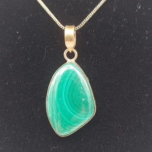Malachite Brass Pendant Cabochon Cut Healing Crystal
