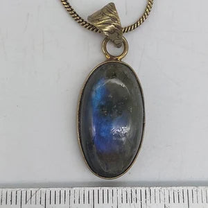 Labradorite Brass Pendant Cabochon Cut Healing Crystal