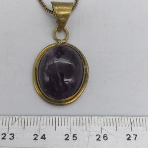 Amethyst Brass Pendant Cabochon Cut Healing Crystal