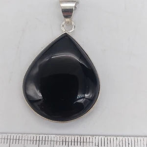 Black Obsidian Silver Plated Brass Pendant Cabochon Cut Healing Crystal