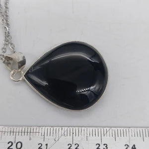 Black Obsidian Silver Plated Brass Pendant Cabochon Cut Healing Crystal