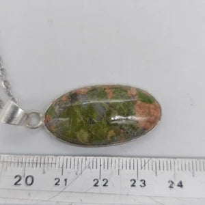 Unakite Silver Plated Brass Pendant Cabochon Cut Healing Crystal
