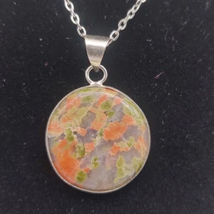 Unakite Silver Plated Brass Pendant Cabochon Cut Healing Crystal